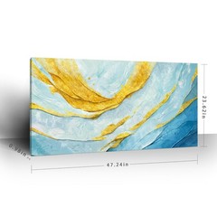Nicetop Modern Large Abstract Wall Art – Blue and Yellow Flowing Lines Canvas…