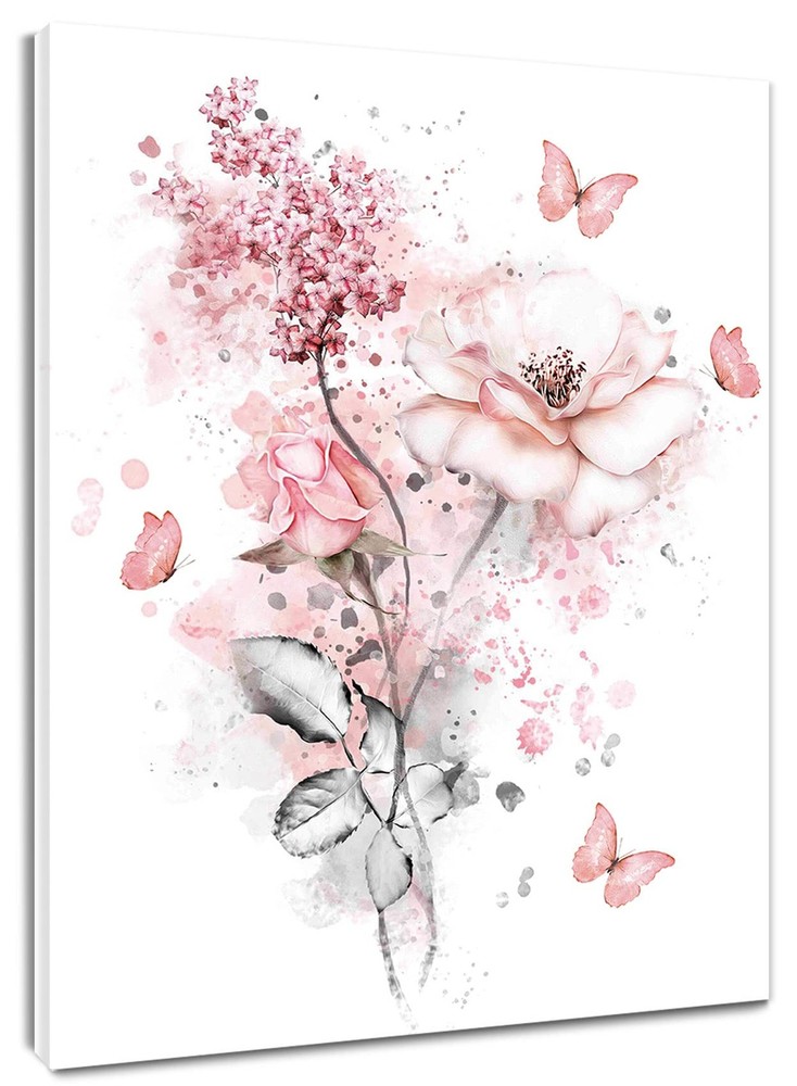 Pink Floral Wall Art, Farmhouse Flower Bathroom Wall Decor, Aesthetic Botanic…