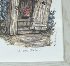 Outhouse Watercolor Framed Print “a One Holer” Artist Signed Americana Decor