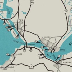 Map of Central California Striped Bass Fishing Grounds and Waterways c. 1952