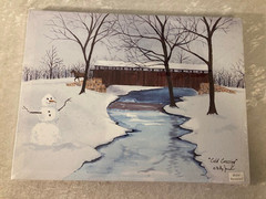 Snowman «Cold Crossing» Canvas Print Billy Jacobs 16″L x 12″W Winter Scene NEW