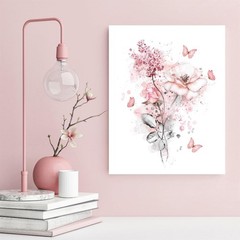 Pink Floral Wall Art, Farmhouse Flower Bathroom Wall Decor, Aesthetic Botanic…