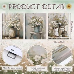 3 Pcs Daisy Bathroom Wall Decor Fall Rustic Farmhouse Pictures Wall Decor Can…