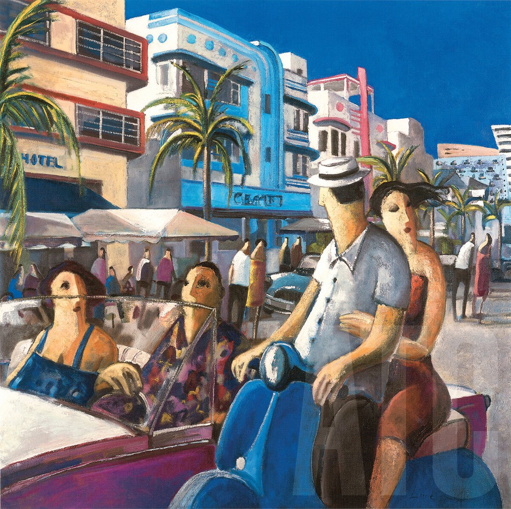 24W»x24H» VESPA IN MIAMI by DIDIER LOURENCO – FLORIDA STREETS CHOICES of CANVAS