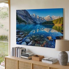 Mountain Lake Landscape Canvas Wall Art with Clear Water Reflection Nature Print