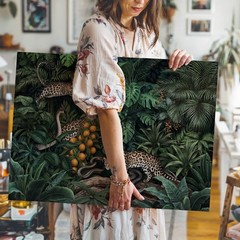 Dense, Vibrant Jungle Scene Filled With Lush Green Foliage Wall Art Canvas Print
