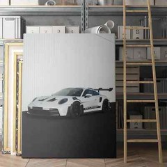 White and Black Porsche GT3 RS Vintage Sports Cars Canvas Print Wall Art