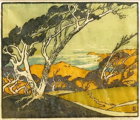 The Harp of the Winds by Pedro Lemos – California Coastal Woodcut Art Print