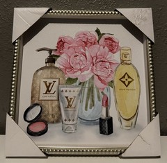 Louis Vuitton Framed Print Fashion Pink Flowers Modern Art Gold Beige
