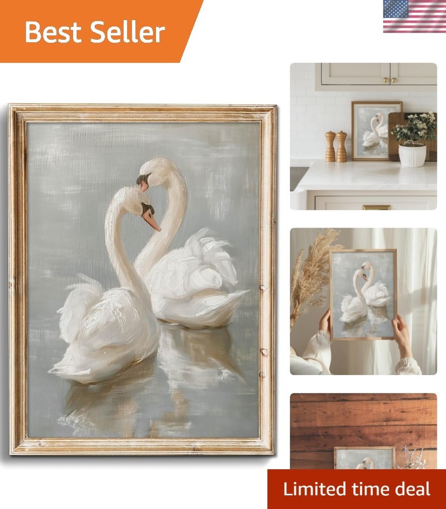 Vintage Wall Art Prints Decor Classical Swan Canvas Oil Painting Poster Pastel W