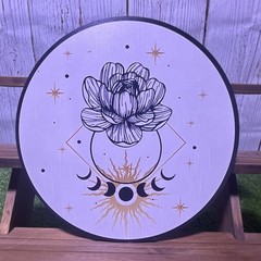 Set of 3 Round Decorative Wooden Prints Celestial Botanical White Black Gold