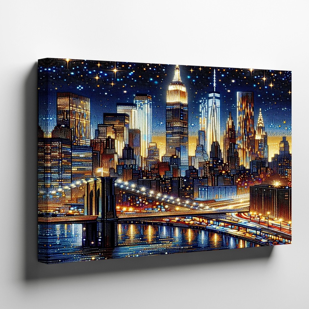 New York City Skyline Canvas Wall Art Night Cityscape Bridge Lights Print Decor