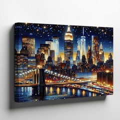 New York City Skyline Canvas Wall Art Night Cityscape Bridge Lights Print Decor