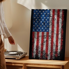 Distressed American Flag Canvas Wall Art Vintage Style Patriotic Canvas Print
