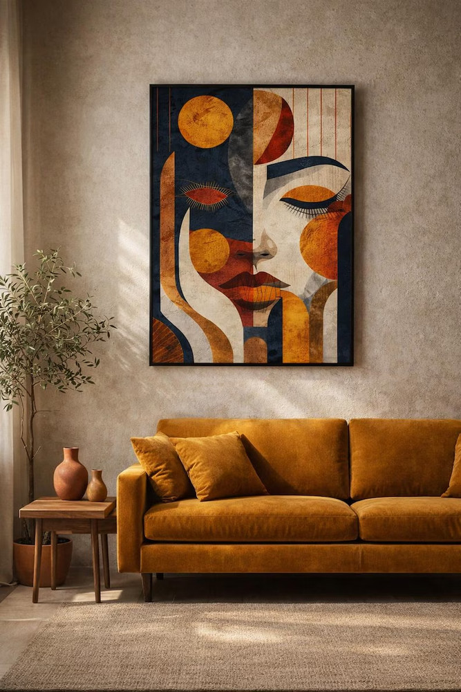 Black Woman Afrocentric Boho Geometric Portrait Poster Wall Art Decor