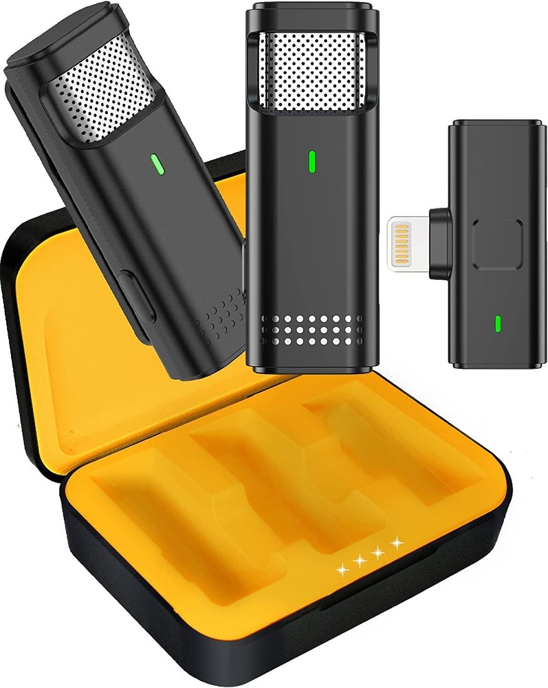 2 Pack Wireless Mini Lavalier Lapel Microphone for Iphone iPad w/Charging Case