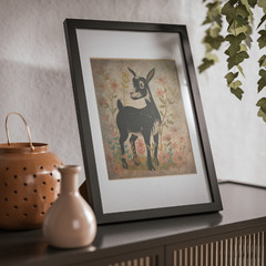 Retro GOAT FLOWER Wall Art, Botanical Farm Animal Poster, Nature Floral Print