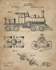 Railroad Train Patent Print Set 6 Vintage Art Prints 8×10 in. Locomotive Railway