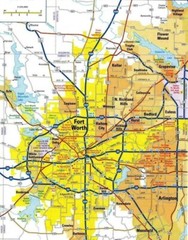 Fort Worth Texas City Map of Roads & Highway Glossy Poster Picture Photo Print