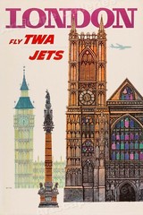 Visit London England TWA 1960’s Vintage Air Travel Poster – 24×36