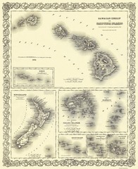 Historic State Map – Hawaii – Colton 1856 – Vintage Wall Art