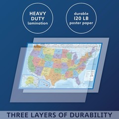 2 Pack – Laminated World Map Poster & USA Set – Equal 18” x 29”, Blue