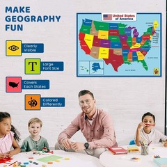 United States Map Laminated Poster – Dry Erase 18 x 24 Inch, Multicolor