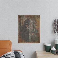 Vintage BIGFOOT FOREST Wall Art, Sasquatch Tree Decor, Cryptid Nature Art Poster