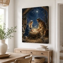 Nativity Scene Canvas Wall Art Baby Jesus Christmas Christian Decor Print