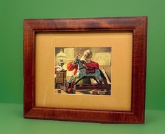 Vintage Christmas🎄SANTA MAKING TOYS FRAMED ART Rocking Horse GUC Cute Holiday
