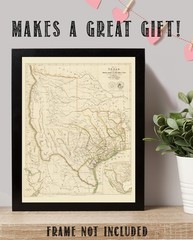 Texas Republic Map 1841 Vintage State Cartography Historic Wall Art