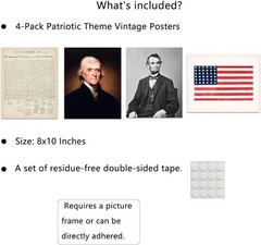 American History Wall Art Set of 4 – 8X10″ Vintage Patriotic Prints Featuring Th