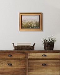 Elegant Gold Framed Floral Canvas Art – Morning Meadow 8×10 Inch Decor