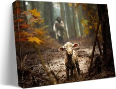 Jesus Running After Lost Lamb Christian Canvas Wall Art Prayer Room Decor