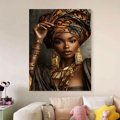 African Queen Canvas Art Black Woman Gold Jewelry Custom Print Personalized Gift