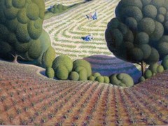 Young Corn II by Grant Wood – 1949 Americana Landscape Print Rural Farm Fields