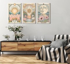 3pcs Framed Sun and Moon star Canvas Wall Art Tarot Crescent Moon Picture Wal…