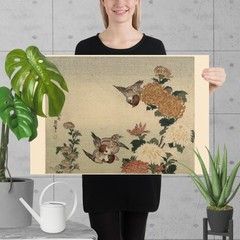 Katsushika Hokusai Sparrows and Chrysanthemums Poster – Japanese Art Print