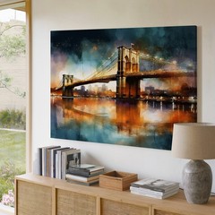 Abstract Brooklyn Bridge cityscape canvas wall art modern urban night print
