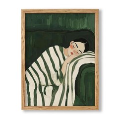 Framed Woman Lying on Couch Wall Art Emerald Green Modern Abstract People Pos…