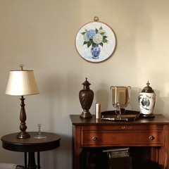 Chinoiserie Spring Floral Framed Round Wall Art,Blue and White Hydrangea Flow…