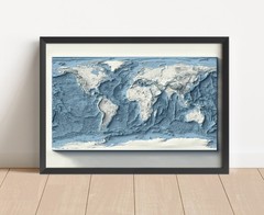 Bathymetric World Map, World 2D Relief Map, World Vintage Map – 2D Flat