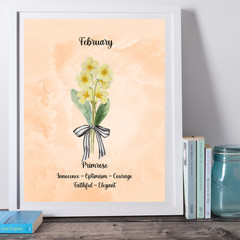 February Birth Flower Primrose Orange Watercolor Print Decor Gift 8×10 UNFRAMED