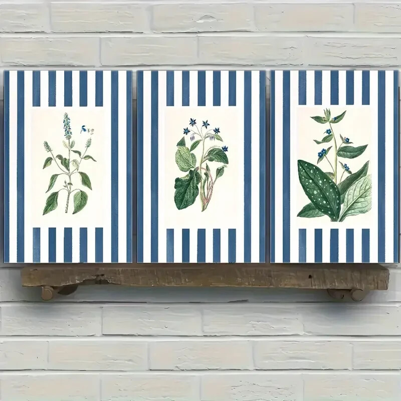3pcs Floral Poster Botanical Art Dormitory Metal Print Ready to Hang Art