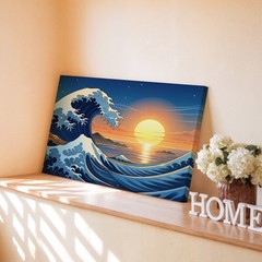 Large Ocean Wave Canvas Wall Art Sunset Seascape Blue Water Coastal Decor Print