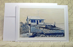 SHACK ON BAY 8″x10″ Print & Card, Pen Ink Art by Seller/Shack on Barnegat Bay NJ