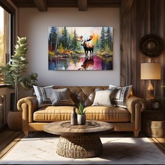 Moose Watercolor Painting Print Canvas Wall Art Wildlife Animals Lodge Decor