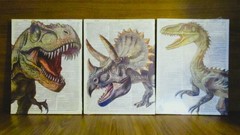 Dinosaur Art Prints 11.5″ x 15.5″ 3 Panels Text Background Wrapped Fabric Sealed