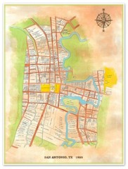 Landowners Map of San Antonio Texas as in 1855 – Vintage Themed Home Decor