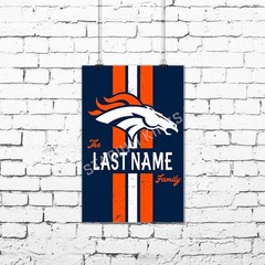 Personalized Denver Broncos Family Name Football Poster Art Print- 11×17 inches